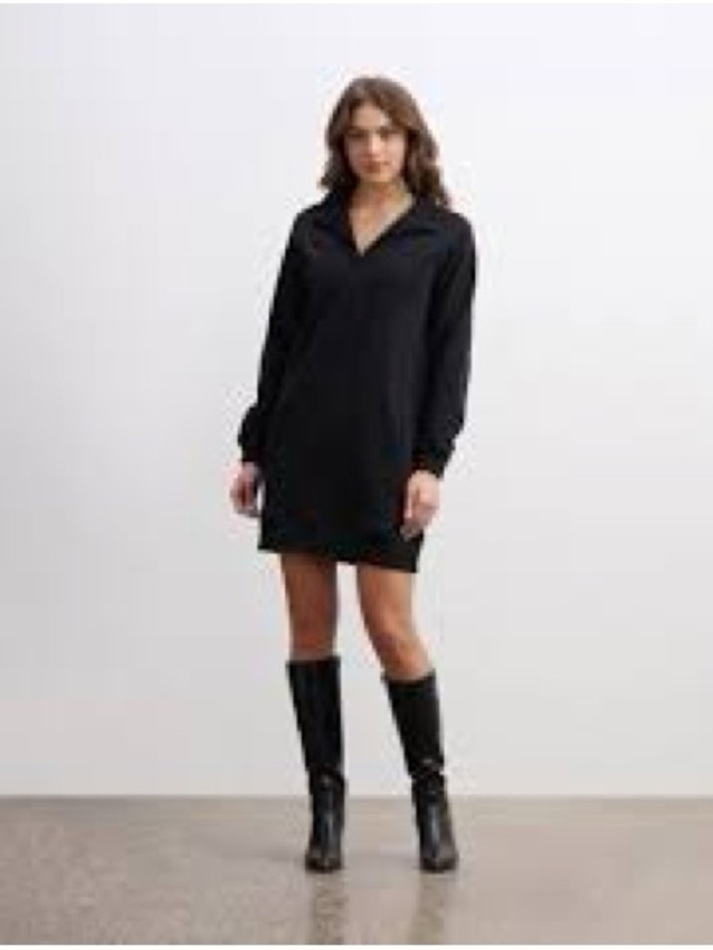 Black Long-Sleeve V-Neck Mini Dress